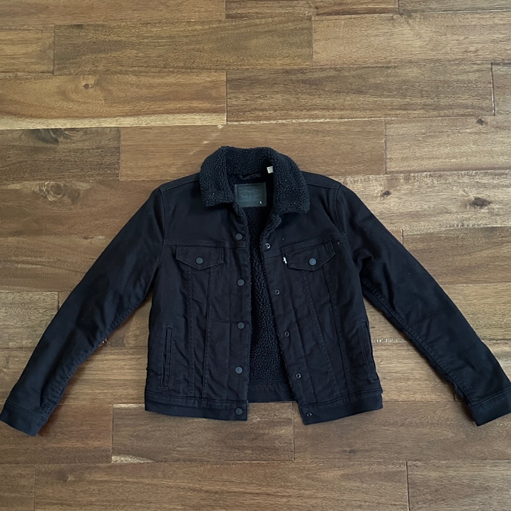 LEVIS Black Teddy Sherpa Lined Trucker Jacket